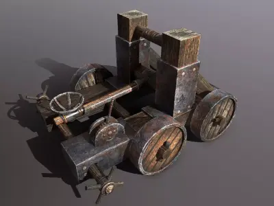 catapult medieval wheeled cart Free low-poly 3D model