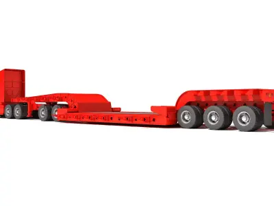 Semi Truck with Lowboy Trailer 3D model 7