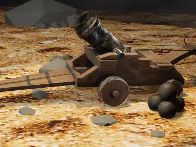 Stylized Mortar Weapon Wood 4k Textures PBR Low-poly game ready Low-poly 3D model