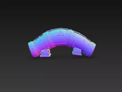 Industrial Sci-Fi Curved Pipeline Pipe - PBR Low Poly Game Ready Low-poly 3D model