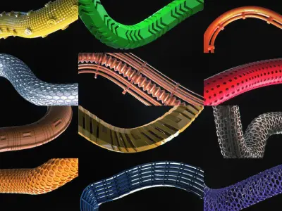 Sci-Fi Tubes Hoses and Cables 100 Pieces Low-poly 3D model