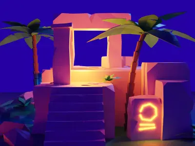 Cartoon Ancient Ruin night 3D model