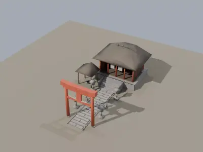 Japanese Torii Shrine Approach Sando Set Low Poly PBR 3D model Low-poly 3D model