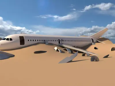 air-plane airplane in sand Low-poly 3D model