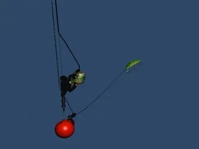 downrigger two fish on fishing line 3D model