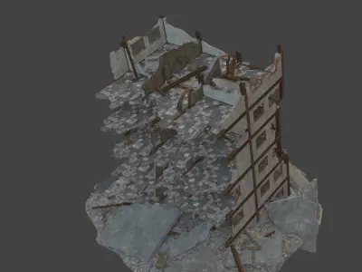 destroyed building Low-poly 3D model shop