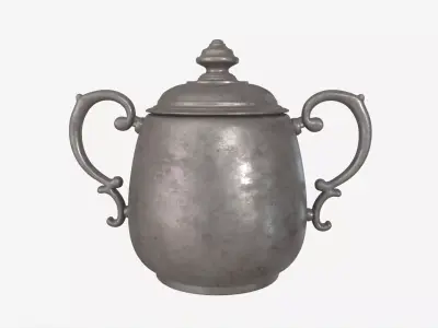 Old Metal Sugar Bowl with Lid 3D model