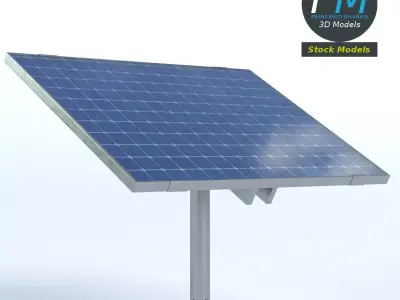 Solar panel on pole stand 3D model