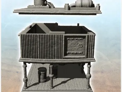 Post-apocalyptic house on stilts with product drums -7- 3D print model