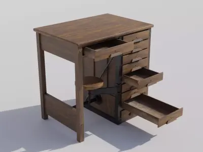 Antique Lab Table Low-poly 3D model