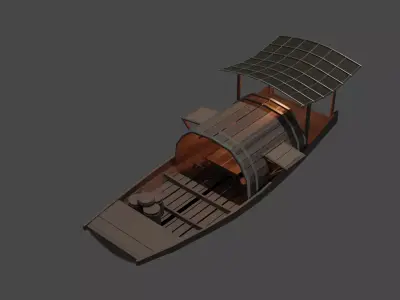 Wooden Boat Stylized Fishing Boat Game Ready Low-poly 3D model