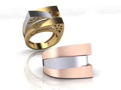 3 part bypass gold ring 3D print model buy