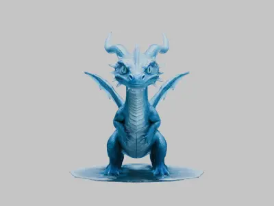Blue Fantasy Dragon Figure Low-poly 3D model