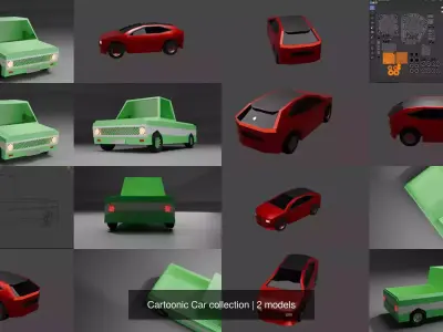 Stylized cartoon Car Pack 3d Model Low Poly 2 cars FBX OBJ