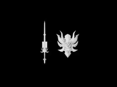 Demon - Sword and Shield Low-poly 3D model