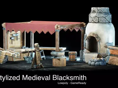 Medieval Blacksmith - 15 Stylized Props Low-poly 3D model