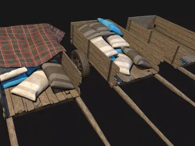 Low Poly PBR Wooden Cart Bundle Low-poly 3D model