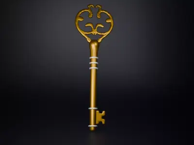 Golden Ornate Fantasy Key Game Ready  Low-poly 3D model