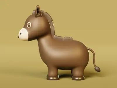 Donkey cute cartoon Low-poly 3D model