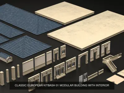 CLASSIC EUROPEAN KITBASH MODULAR BUILDING WITH INTERIOR PACK