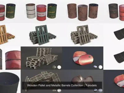 Wooden Pallet and Metallic Barrels Collection 3D Model Pack