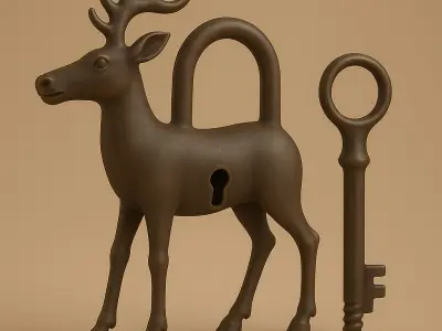 Antique Deer-Shaped Padlock with Key 3D print model