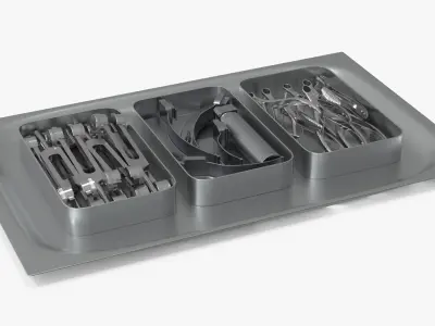 Surgical Tray with Airway Tools and Retractors Medical Steel 3D model