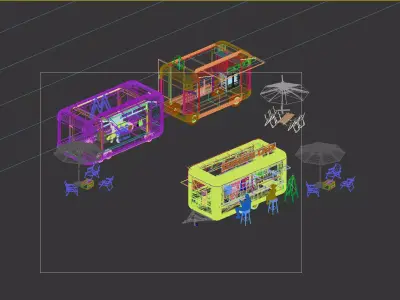 Mobile Food Kiosk Pop-Up Cafe Trailer Set 3D model