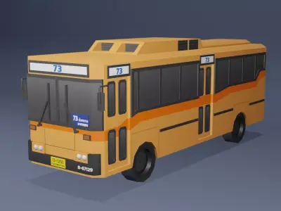 Orange Thai bus Low poly v01 Low-poly 3D model
