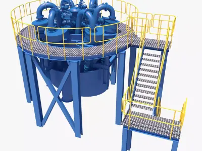 hidrociclones water treatment plant with stairs and ladders 3D model