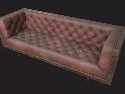 Baughman Style Walnut Encased sofa Low-poly 3D model