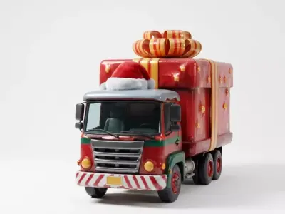Christmas Gift Box Truck 3D Model - Holiday Delivery Vehicle Low-poly 3D model V1