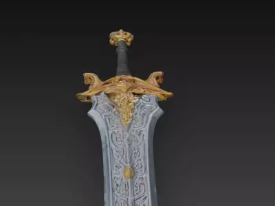 Golden Ornate Fantasy Sword - Low Poly Stylized 3D Weapon Low-poly 3D model