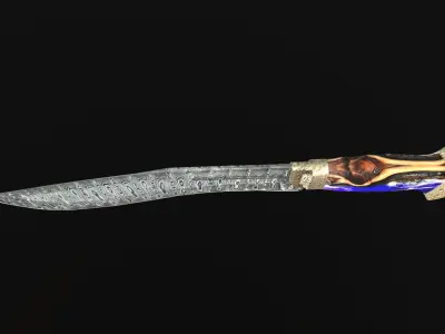 Kukri Knife Damascus Steel Low-poly 3D model
