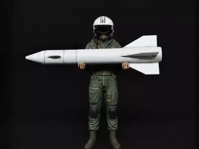 Military Pilot with Missile Miniature Low-poly 3D model
