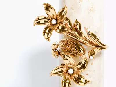gold  and platinum jewelry floral design Low-poly 3D model