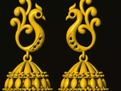 jumka peacock jhumka earrings 3D print model