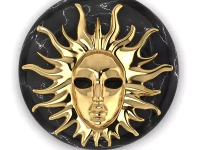 Pendant Sun Face on a round stone 3D print model