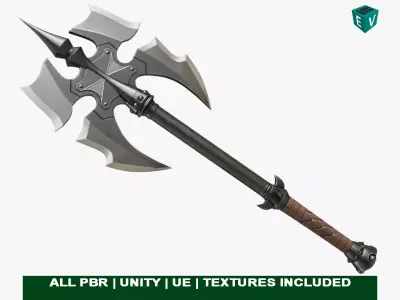 Battle Axe 03 All PBR Unity UE Textures Included Low-poly 3D model