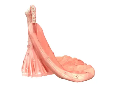 Prom Dress With Tail Low-poly 3D model