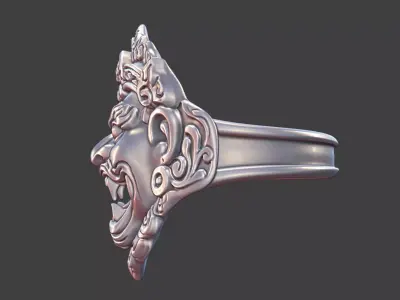 Tibetan Wrathful Deity Face Ring Sacred Jewelry 3D Model 22mm 3D print model