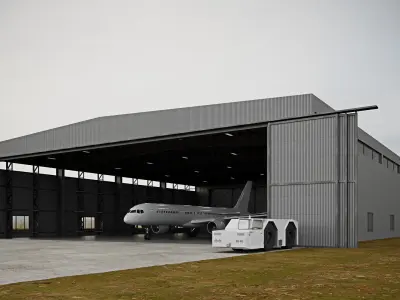 CA - Airplane Hangar Warehouse Low-poly 3D model