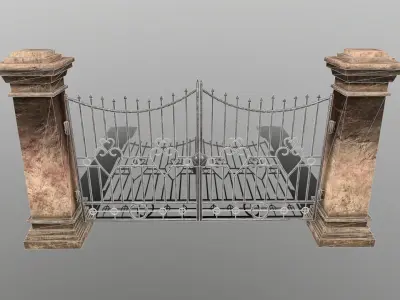 wall set stone with iron railings Low-poly 3D model buy