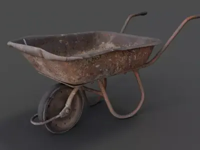 Old hand wheelbarrow Low-poly 3D model