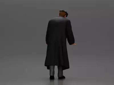 Man in coat wearing flat cap standing with serious expression 3D print model