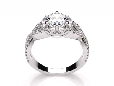 Halo Round Cut Antique Diamond Engagement Bridal Ring 3D print model