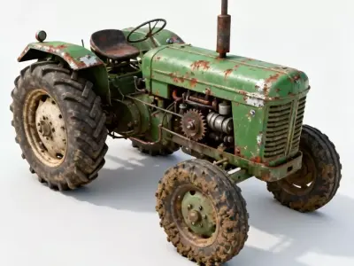 Realistic Vintage Farm Tractor 3D Model Low-poly 3D model