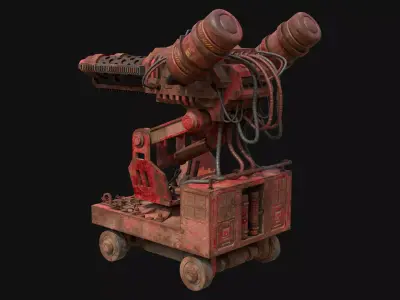 Flamethrower Turret-1-Rusty-Red 3D model