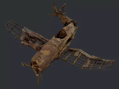 Plane Wreck Damaged Apocalyptic Game Ready 04 Low-poly 3D model