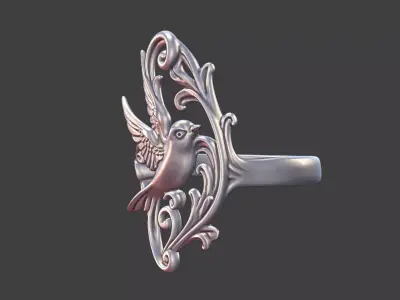 art nouveau floral bird ring nature inspired 3D print model